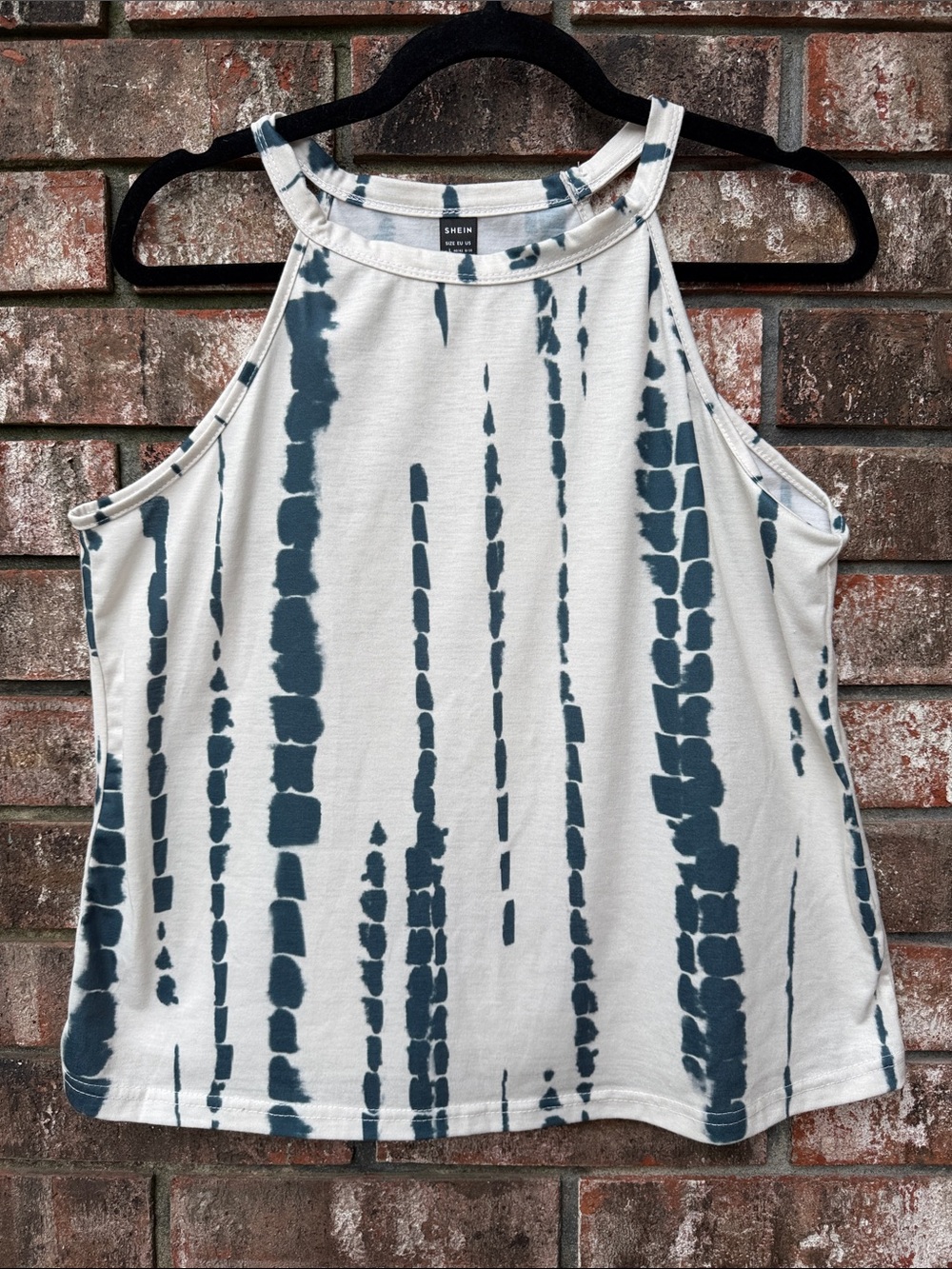 SHEIN Off-White & Navy Blue Tie-Dye Halter Tank